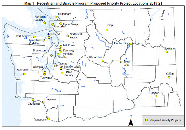 Map of WSDOT 2019 BPP Project Locations