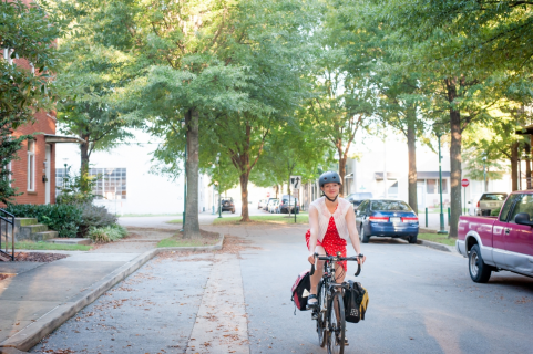 woman biking